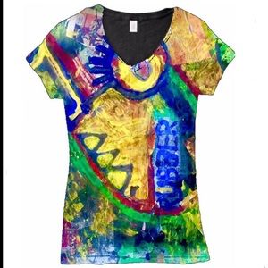 Printed Tee-Shirt Art V-Neck Organic Soft Cotton